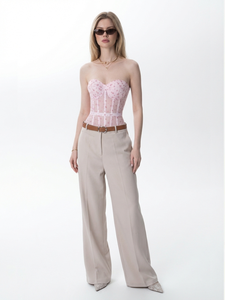 Fashion Stop Pink Floral Embroidered Bustier Corset