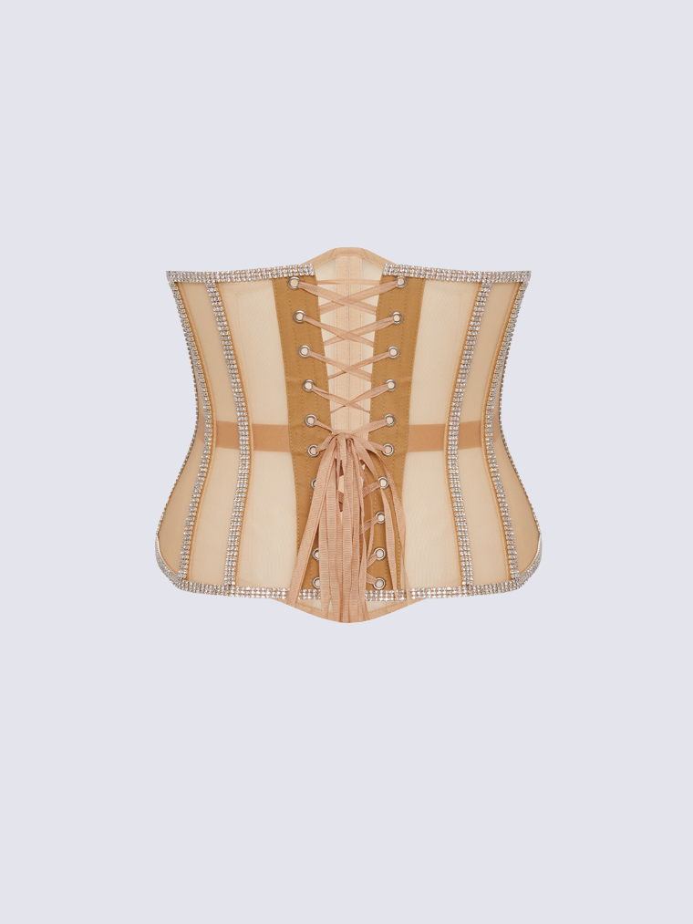 Fashion Stop Black Mesh Crystal Trim Waist Corset