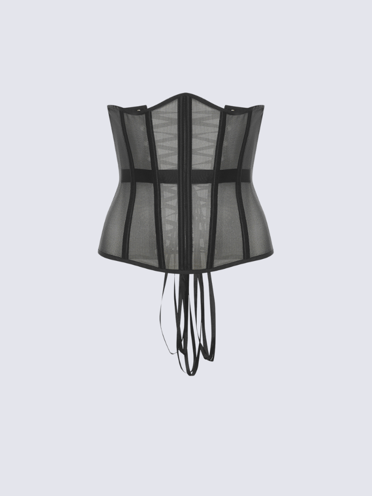 Fashion Stop Black Mesh Lace-Up Underbust Corset Belt