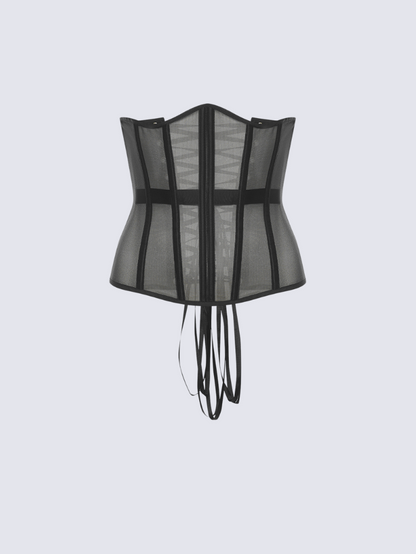 Fashion Stop Black Mesh Lace-Up Underbust Corset Belt