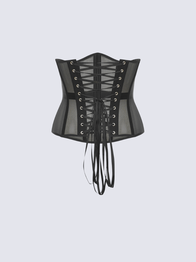 Fashion Stop Black Mesh Lace-Up Underbust Corset Belt