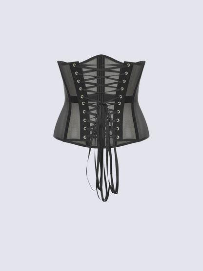 Fashion Stop Black Mesh Lace-Up Underbust Corset Belt