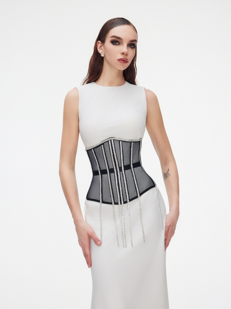 Fashion Stop Cape Rhinestone Fringe Waist Corset Belt