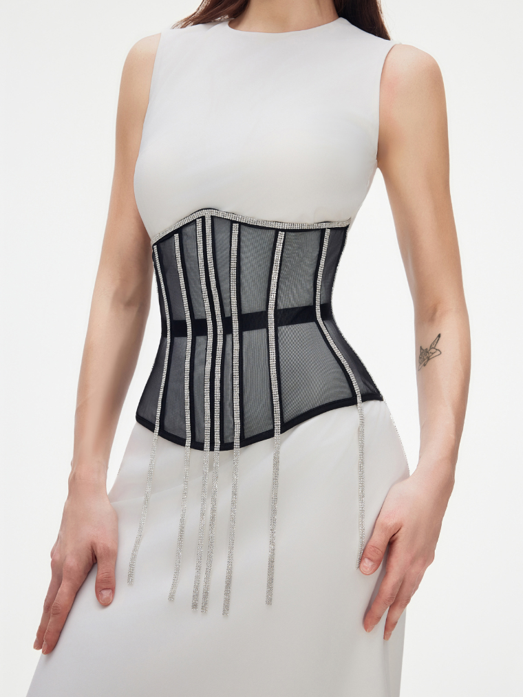 Fashion Stop Cape Rhinestone Fringe Waist Corset Belt