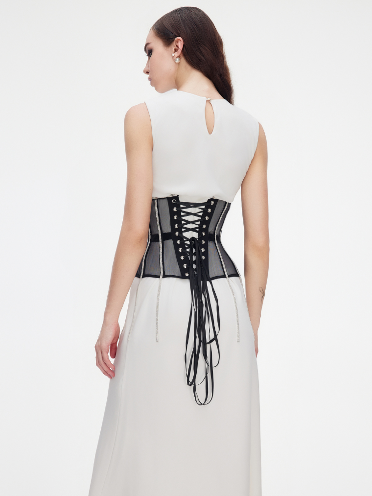 Fashion Stop Cape Rhinestone Fringe Waist Corset Belt