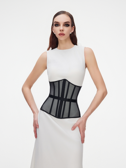 Fashion Stop Black Mesh Lace-Up Underbust Corset Belt