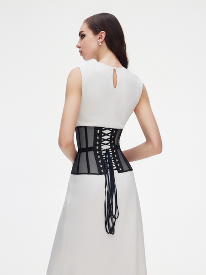 Fashion Stop Black Mesh Lace-Up Underbust Corset Belt