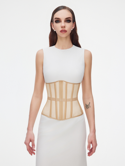 Fashion Stop Black Mesh Lace-Up Underbust Corset Belt