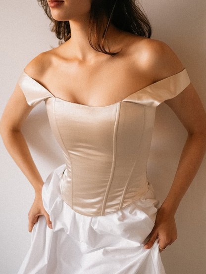 Fashion Stop Beige Sia Satin Corset Top