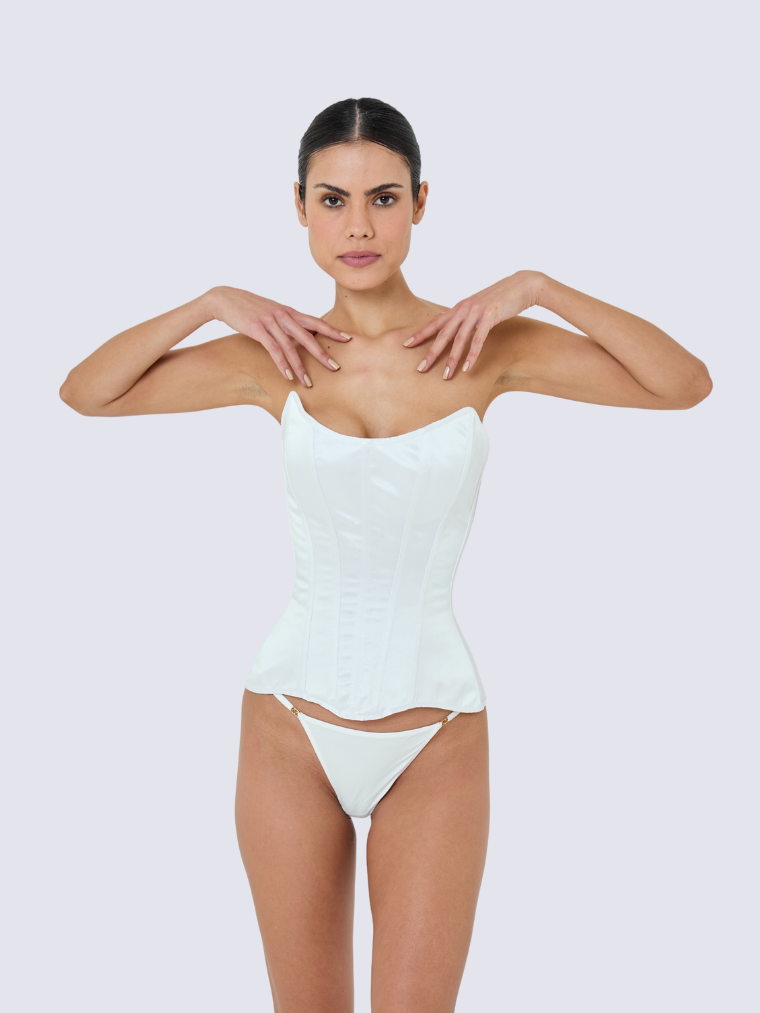 Fashion Stop White Grace Satin Strapless Corset Top