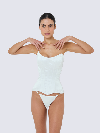 Fashion Stop White Grace Satin Strapless Corset Top