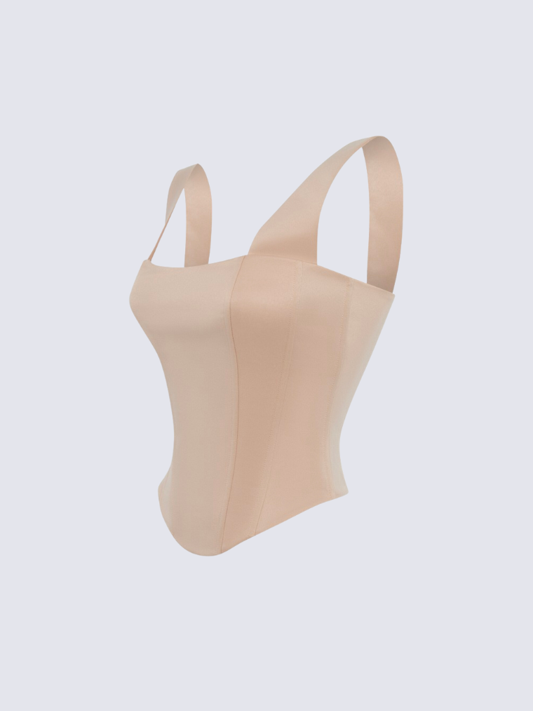 Fashion Stop Beige Sia Satin Corset Top