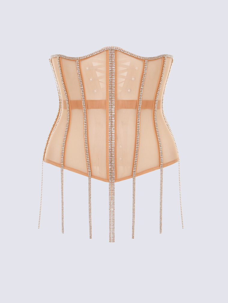Fashion Stop Cape Rhinestone Fringe Waist Corset Belt