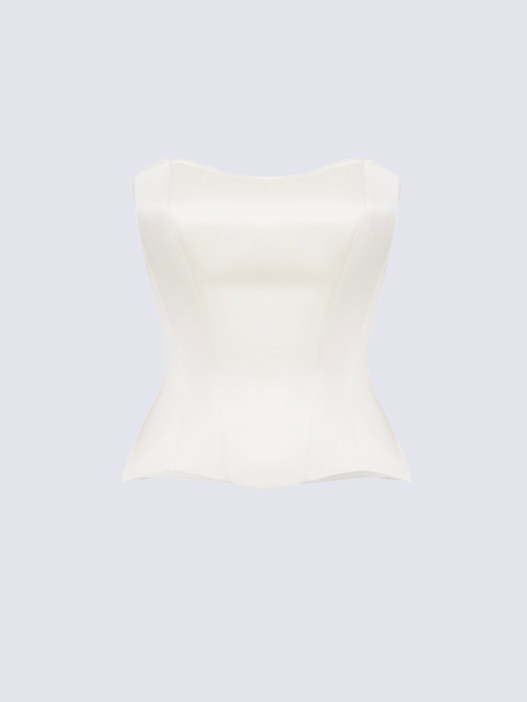 Fashion Stop White Satin Strapless Corset Top