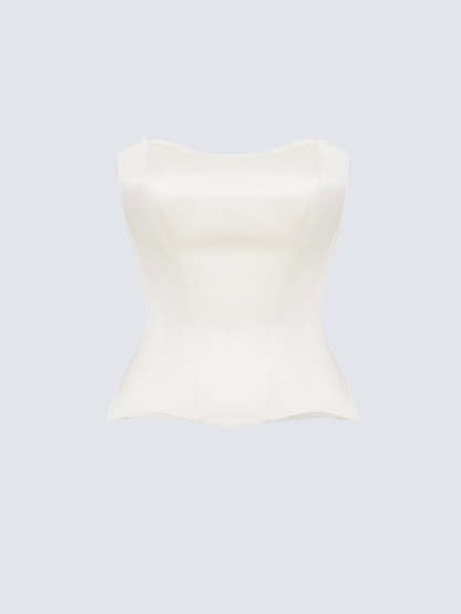 Fashion Stop White Satin Strapless Corset Top
