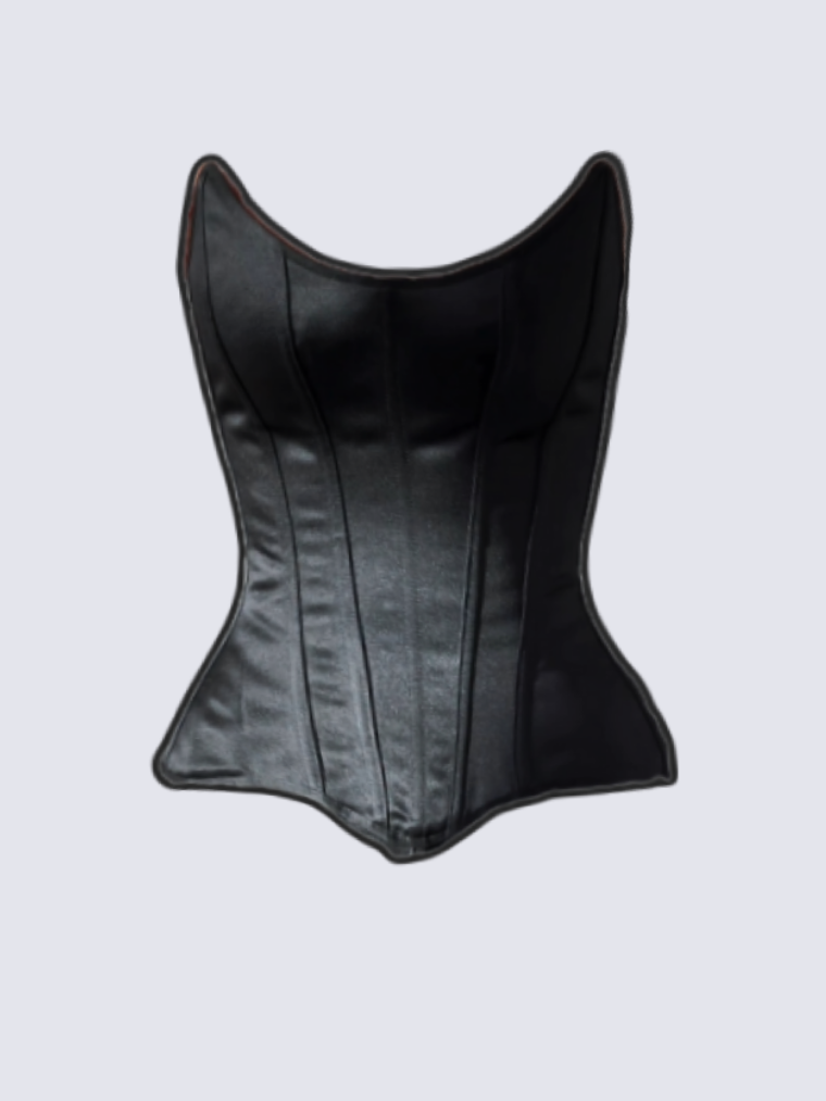 Fashion Stop Black Strapless Ruched Satin Corset