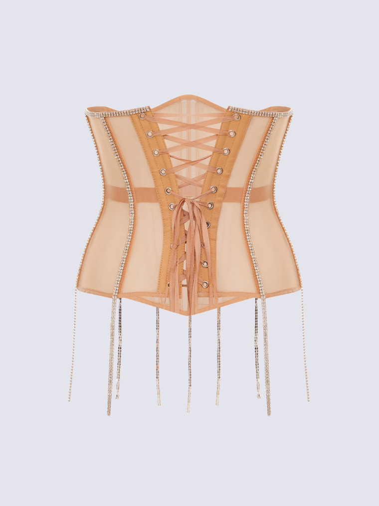 Fashion Stop Cape Rhinestone Fringe Waist Corset Belt