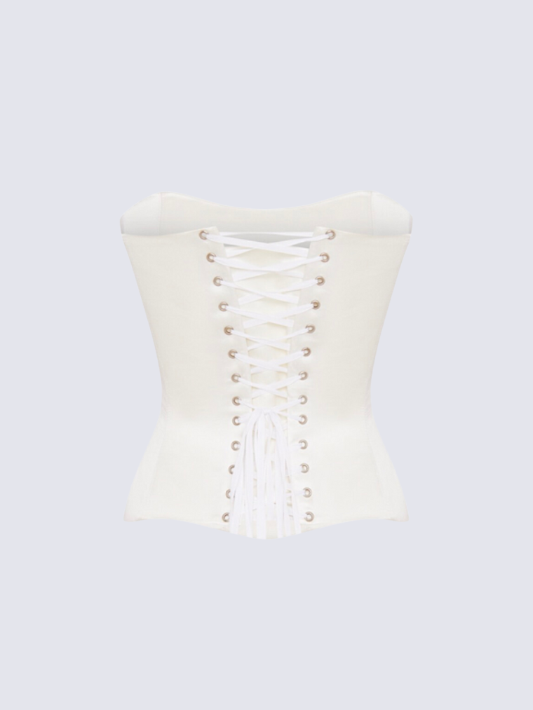 Fashion Stop White Satin Strapless Corset Top
