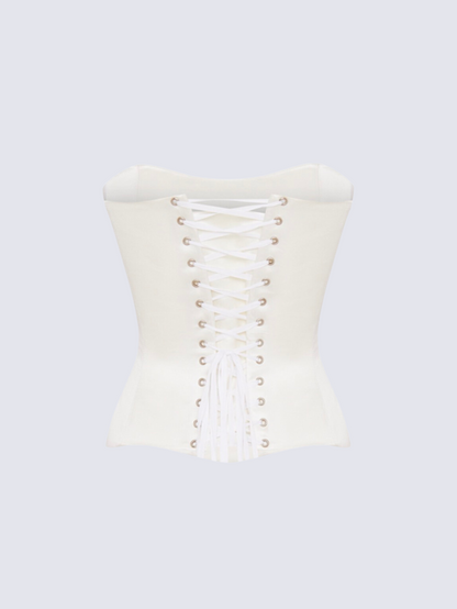 Fashion Stop White Satin Strapless Corset Top