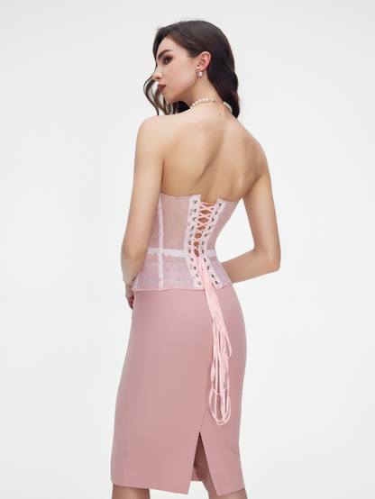 Fashion Stop Pink Floral Embroidered Bustier Corset
