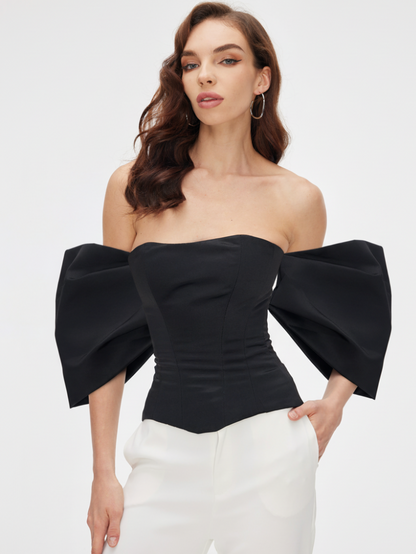 Fashion Stop Black Puff Sleeve Off Shoulder Corset Top