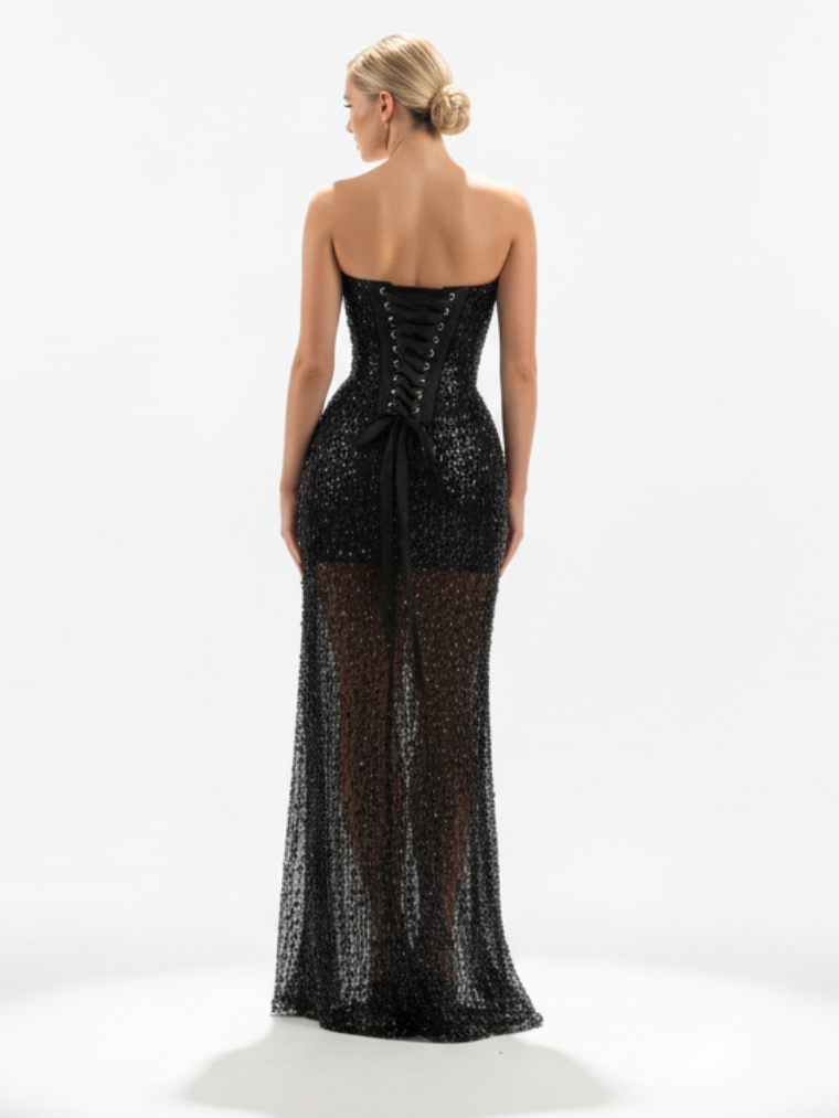 Fashion Stop Swan Black Sequin Gown