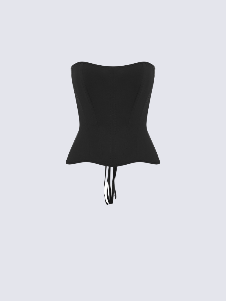 Fashion Stop Black Satin Strapless Corset Top