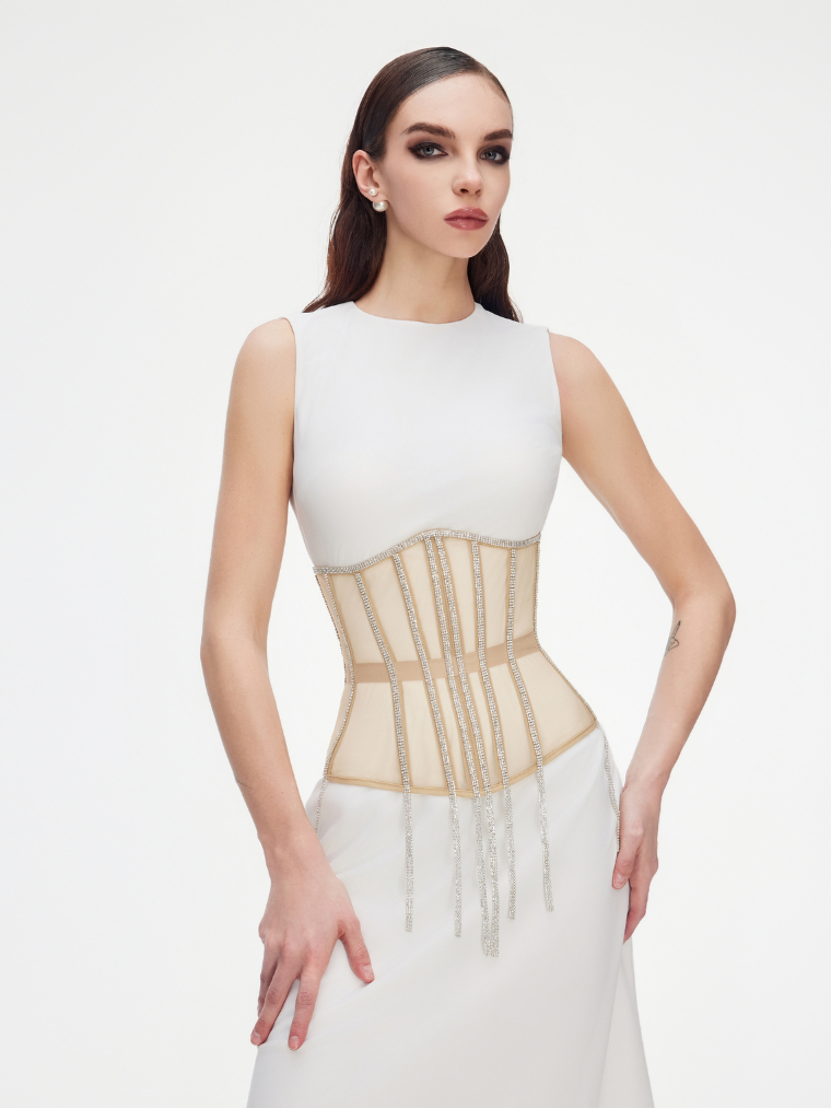 Fashion Stop Cape Rhinestone Fringe Waist Corset Belt