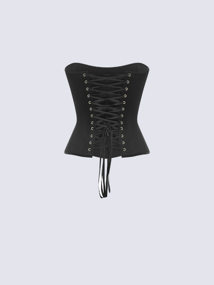 Fashion Stop Black Satin Strapless Corset Top