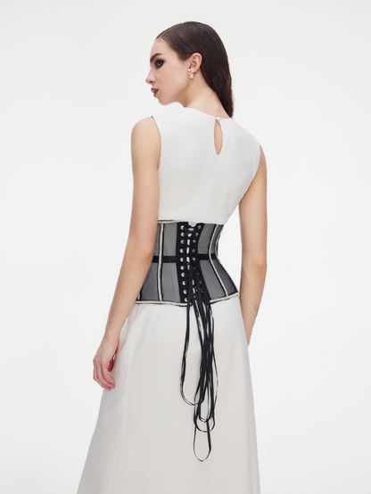Fashion Stop Black Mesh Crystal Trim Waist Corset