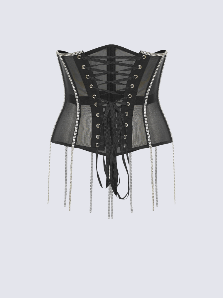 Fashion Stop Cape Rhinestone Fringe Waist Corset Belt
