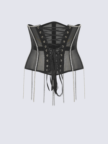 Fashion Stop Cape Rhinestone Fringe Waist Corset Belt