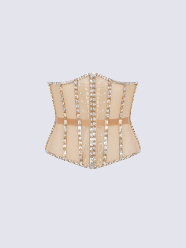 Fashion Stop Black Mesh Crystal Trim Waist Corset