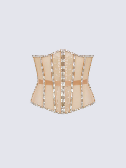 Fashion Stop Black Mesh Crystal Trim Waist Corset