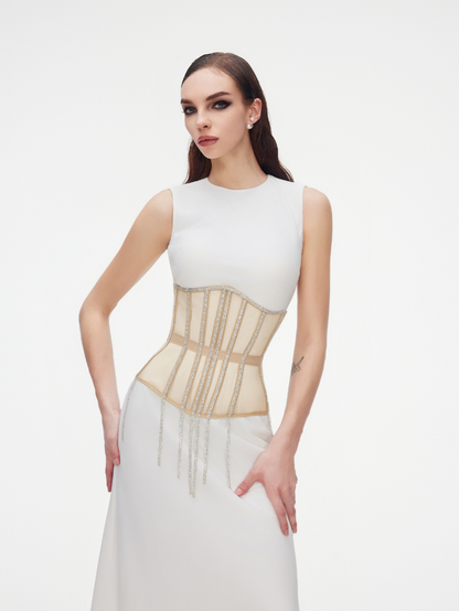 Fashion Stop Cape Rhinestone Fringe Waist Corset Belt