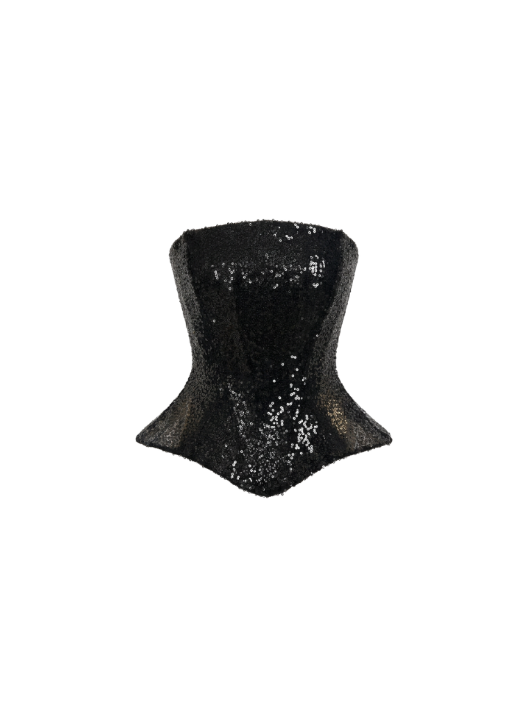 Fashion Stop Shiny Black Sequin Corset Top