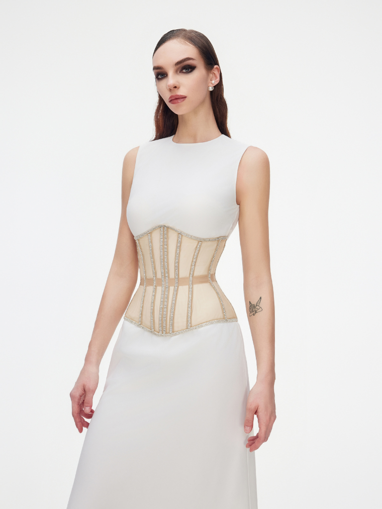 Fashion Stop Black Mesh Crystal Trim Waist Corset