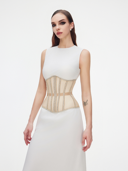 Fashion Stop Black Mesh Crystal Trim Waist Corset