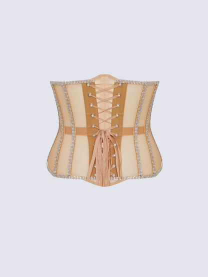 Fashion Stop Black Mesh Crystal Trim Waist Corset