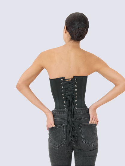 Fashion Stop Black Strapless Ruched Satin Corset