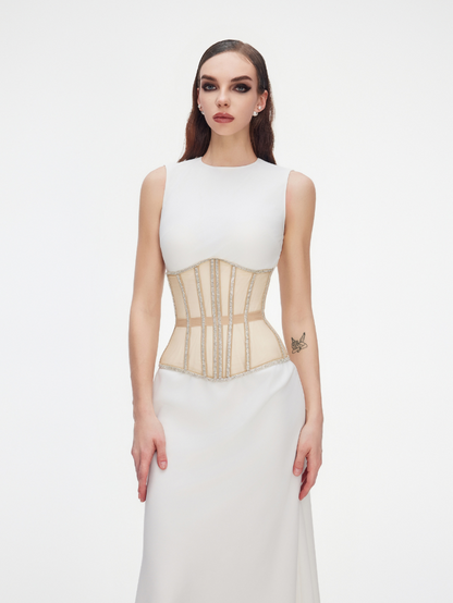 Fashion Stop Black Mesh Crystal Trim Waist Corset