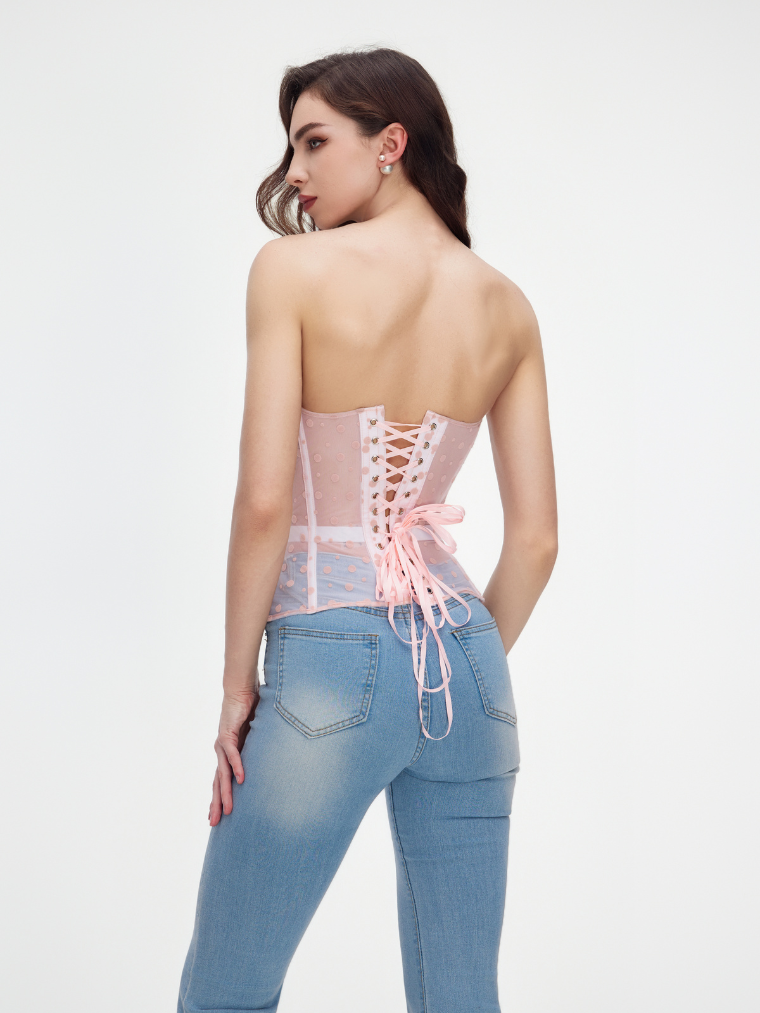 Fashion Stop Pink Floral Embroidered Bustier Corset