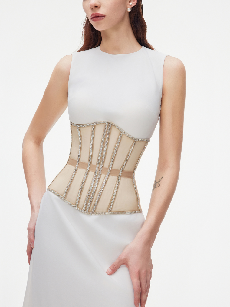Fashion Stop Black Mesh Crystal Trim Waist Corset