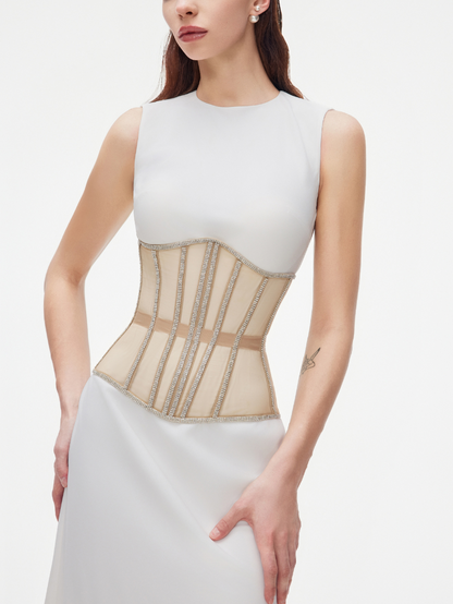 Fashion Stop Black Mesh Crystal Trim Waist Corset