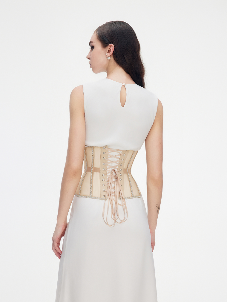 Fashion Stop Black Mesh Crystal Trim Waist Corset