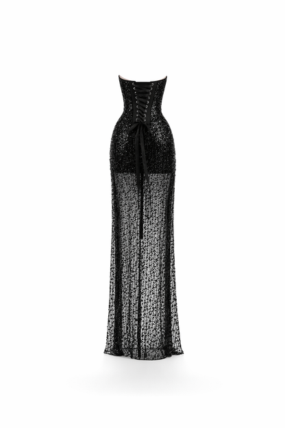 Fashion Stop Swan Black Sequin Gown