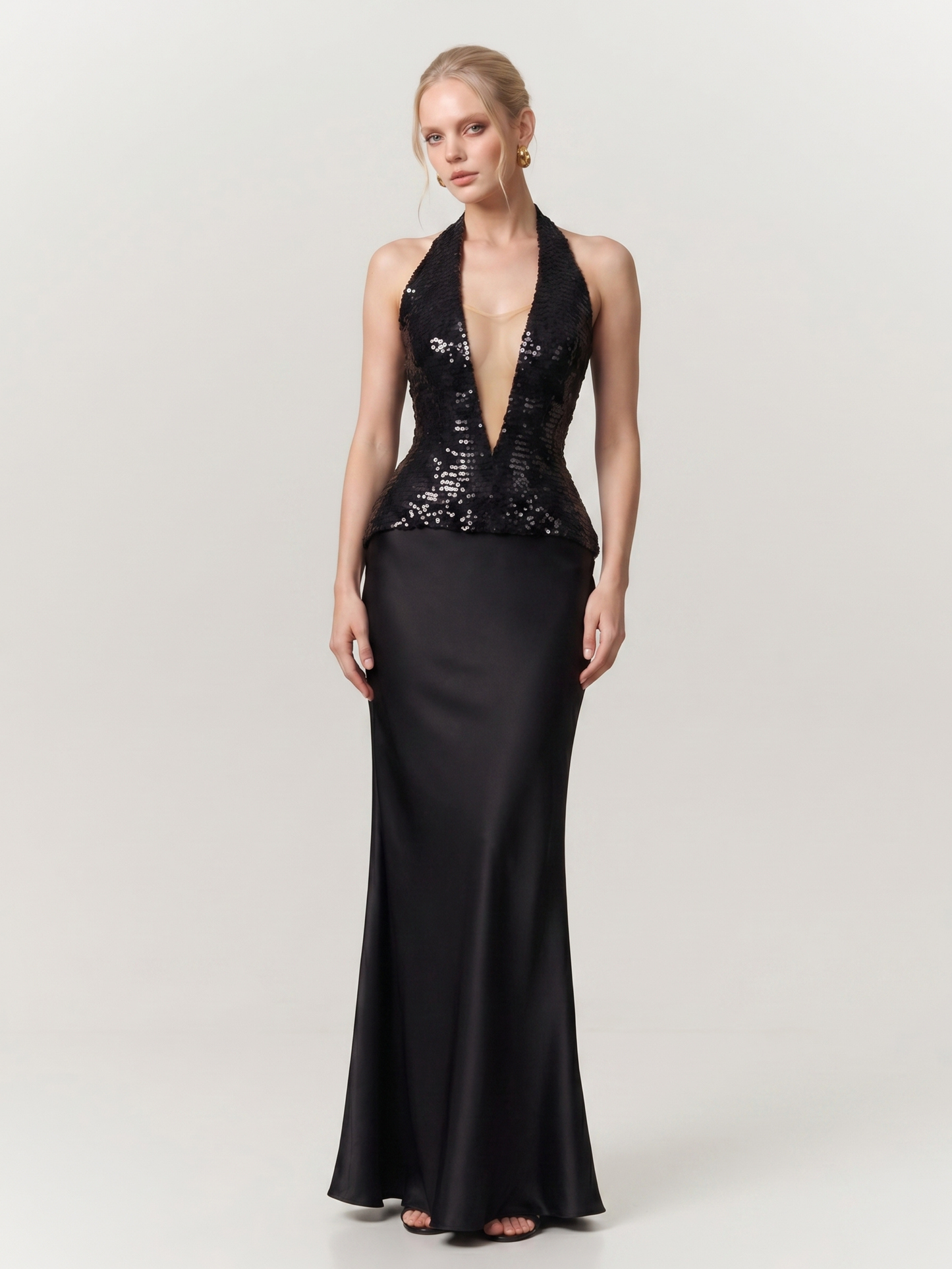 Fashion Stop Deep V-Neck Sequin Peplum Corset Top