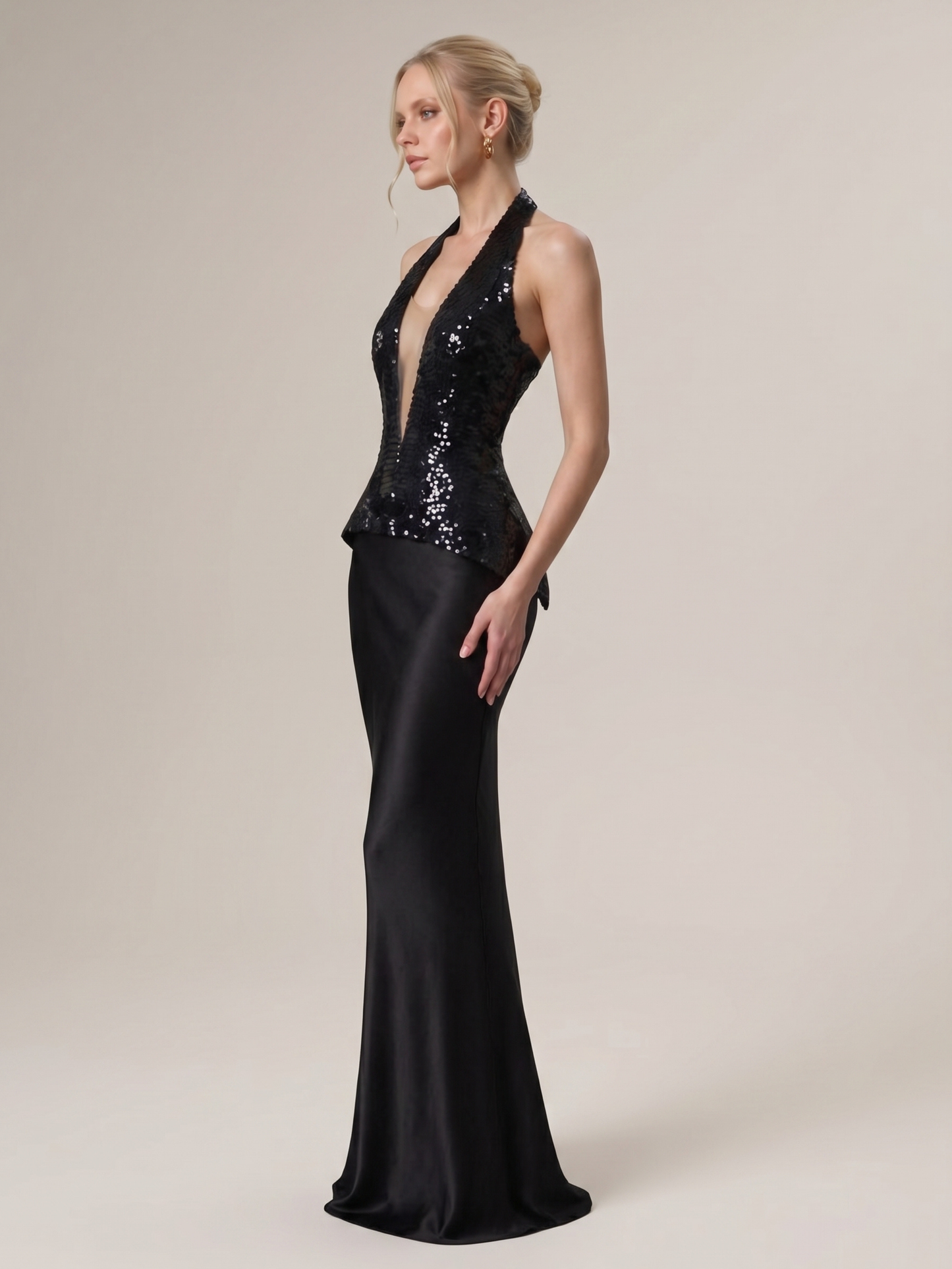 Fashion Stop Deep V-Neck Sequin Peplum Corset Top