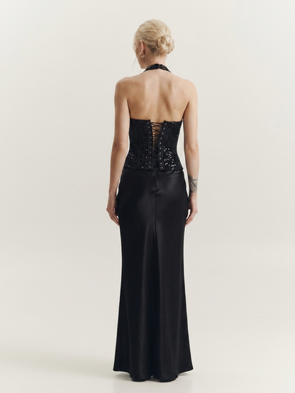 Fashion Stop Deep V-Neck Sequin Peplum Corset Top