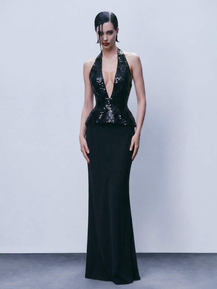 Fashion Stop Deep V-Neck Sequin Peplum Corset Top